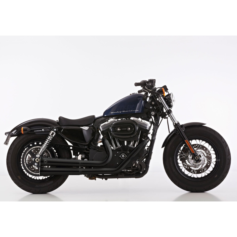 Falcon Uitlaatsysteem Double Groove (met kat) | Zwart | Harley Davidson 883/1200/Sportster