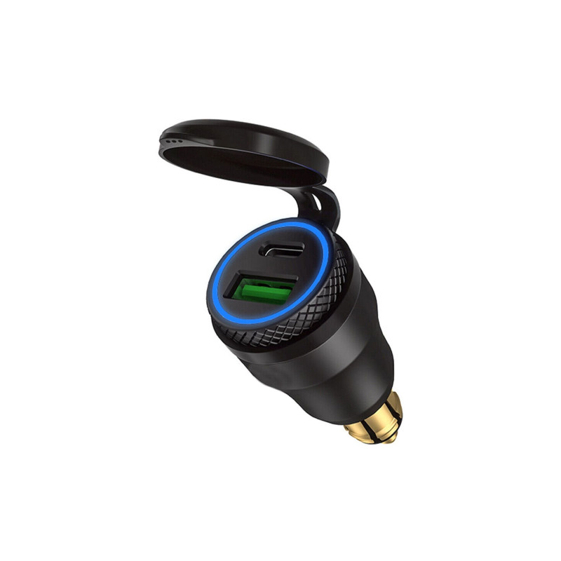 Bike-It DIN plug USB QC3.0/USB-C 12V | Zwart