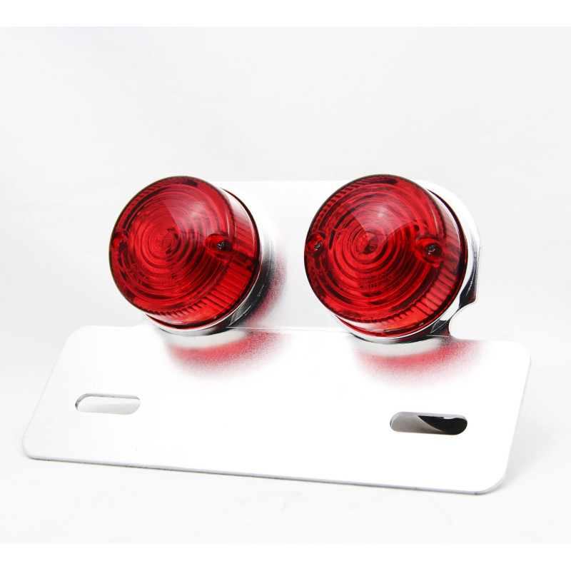 Bike-It Achterlicht Dubbel  + Kentekenhouder Rond | Rood/Zilver